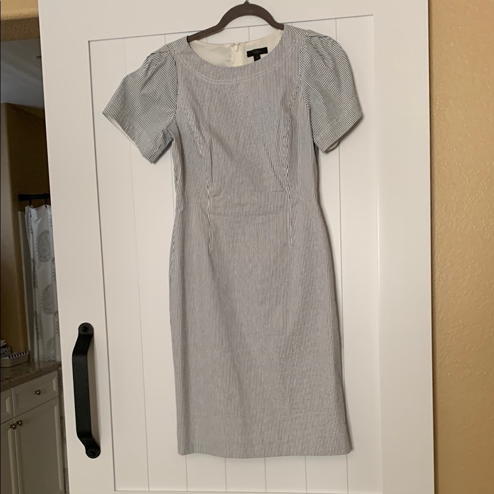 J. Crew Gray and White Midi Dress